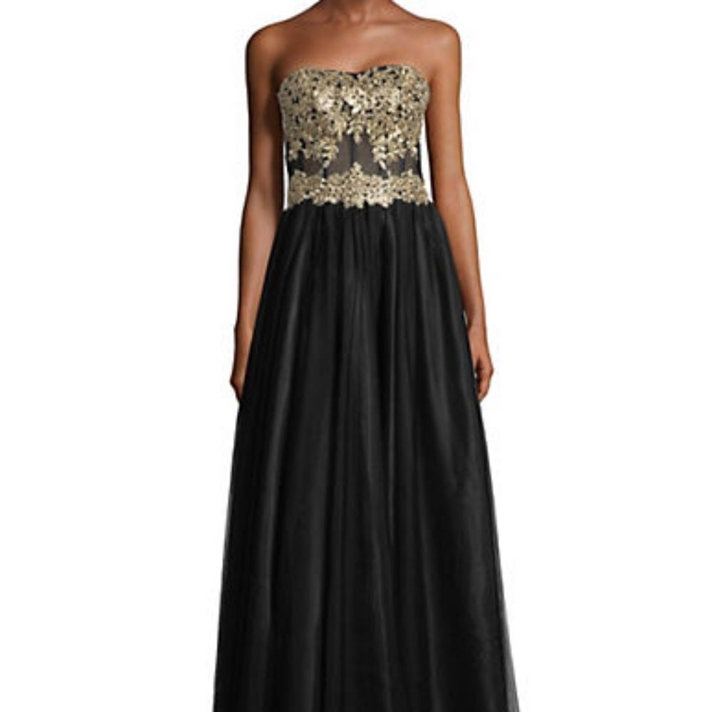 Sequin Hearts Embroidered Corset Strapless Gown-BLACK-7
